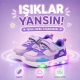 Promax Kız Çocuk Işıklı Cırtlı Bebe Spor Ayakkabısı 22-25 Mor Lila