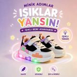 Promax Kız Çocuk Işıklı Cırtlı Bebe Spor Ayakkabısı 22-25 Siyah-Pembe