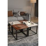 Promodül 4'lü Kare Orta Sehpa Seti 88X88X40,7 cm 28 mm Tabla Masif Ahşap Ayak Gri Ceviz - Gri+Ceviz