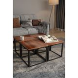Promodül 4'lü Kare Orta Sehpa Seti 88X88X40,7 cm 28 mm Tabla Masif Ahşap Ayak Gri Ceviz
