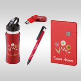 Promopanya Kırmızı Anneler Günü Hediye Seti (Kalem+Termos+Defter+Usb) Kişiselleştirilebilir , Isim Yazılabilir, Isme Özel, Kişiye Özel