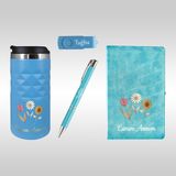 Promopanya Turkuaz Renk Anneler Günü Hediye Seti (Kalem+Termos+Defter+Usb) Kişiselleştirilebilir , Isim Yazılabilir, Isme Özel, Kişiye Özel