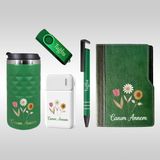 Promopanya Yeşil Renk Anneler Günü Hediye Seti (Kalem+Termos+Defter+Usb+Powerbank) Kişiselleştirilebilir , Isim Yazılabilir, Isme Özel, Kişiye Özell