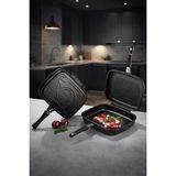 Promostar Titan Grill 36 cm Granit Çift Taraflı Tava – Yanmaz Yapışmaz, Kilitli Kapaklı Balık & Gözleme & Izgara Tavası