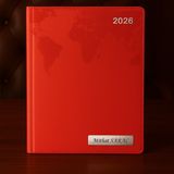 Promosyon Denizi Isme Özel Kırmızı Dünya Baskılı Ajanda 2027 Tarihli - Isme Özel Kalem Hediyeli