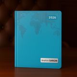Promosyon Denizi Isme Özel Turkuaz Dünya Baskılı Ajanda 2027 Tarihli - Isme Özel Kalem Hediyeli