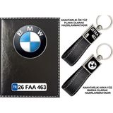 Promosyon Denizi Plakanıza Özel Bmw Siyah Ruhsat Kabı ve Anahtarlık