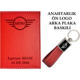 Promosyon Denizi Plakanıza ve Isminize Özel Lazer Baskılı Mını Cooper Logolu Kırmızı Ruhsat Kabı ve Anahtarlık