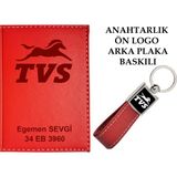 Promosyon Denizi Plakanıza ve Isminize Özel Lazer Baskılı Tvs Logolu Kırmızı Ruhsat Kabı ve Anahtarlık