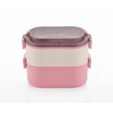Promosyonca 2 Katlı Taşınabilir Yemek Kabı, Lunch Box, Diyet Beslenme Kutusu, Çatal Kaşık Dahil, 11.5 x 21 x 11.5 cm (Pembe-Krem)