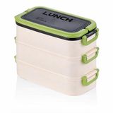 Promosyonca 3 Katlı Taşınabilir Yemek Kabı, Bento Lunch Box, Diyet Beslenme Kutusu, Çatal Kaşık Dahil, BPA İçermez 19 x 16,5 x 11,5 cm (Yeşil)