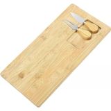 Promosyonca Bambu Peynir Sunum Tabağı, 3 Parça Peynir Bıçağı ve Çatalı Seti, Toplam 4 Parça, Doğal ve Şık Bambu Peynir Tabağı, Kaliteli Sunum Seti 38x19 cm Ebatlarında