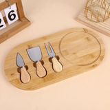 Promosyonca Bambu Peynir Sunum Tabağı, 3 Parça Peynir Bıçağı ve Çatalı Seti, Toplam 4 Parça, Doğal ve Şık Peynir Tabağı, Kaliteli Sunum Seti 34x20 cm Ebatlarında