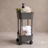 Promosyonca Çok Amaçlı 2 Katlı Dolap İçi Düzenleyici, Banyo Mutfak Organizer Raf (Tekerlekli Antrasit Gri)