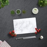 Promosyonca Desenli Cam Kesim Panosu, Kaydırmaz Silikonlu Taban, Mutfak için, 35x25 cm (Beyaz Mermer)