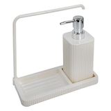 Promosyonca Modern Mutfak Sıvı Sabunluk Seti, Plastik, Askılı Tasarım, 20.5x20x9 cm, Damlalıklı Stand (Beyaz)