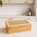 Promosyonca Orjinal Bambu Organizer, Çay Kutusu, Takı Kutusu, Mıknatıslı Kapak, Premium Kalite (6 Bölmeli)