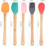 Promosyonca Silikon Spatula ve Fırça Seti, 5 Parça, Karışık Renkli, Bambu Saplı