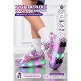 Prosheck Çocuk Patenli ve Işıklı,rahat Spor Ayakkabı -Kaykaylı Çıkarılabilir Teker Setli -Lila - Lila - Pembe - 33
