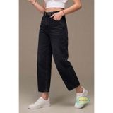 Proshine Kadın Siyah Yüksek Bel Bilek Boy Baggy Jean Kot Pantolon - Deri Kemer Hediyeli