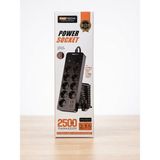 Protech 10 Priz + 2 USB (2 Type-C) Akım Korumalı Anahtarlı Uzatma Kablosu 2500W – 2 Metre - Siyah