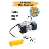 Proter Çift Pisyonlu 12 V Araç Tipi Çakmaklık Metal Hava Kompresörü Araba Bisiklet Teker Lastik Top Şişirme