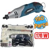 Proter Elektrikli Kalıpçı Seti Gravür Mini 190 Parça Set Ahşap Cam Taş Işleme Zımpara Parlatma Hassas Kesi