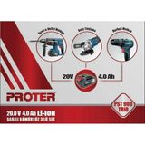 Proter Proter PST 903 Trio Şarjlı Delici Kırıcı Matkap + Avuç Taşlama + Darbeli Matkap 3'lü Set
