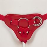 Protez Penis Metal 3 Halkalı Kırmızı Deri Kemer - K007