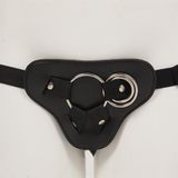 Protez Penis Metal 3 Halkalı Siyah Deri Kemer - K006