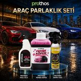 Prothos Araç Parlaklık Seti 3’lü – Pembe Köpük, Demir Tozu ve Jant Temizleyici, Hızlı Cila