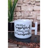 Proud Supporter: Messy Hair & Sweatpants Komik Hediyelik Baskılı T Kulplu Latte Fincanı Kupa Bardak - Beyaz