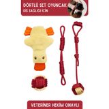 Proud Wave Dörtlü Set Köpek Oyuncağı Sesli Çekiştirmeli Peluş İp Oyuncak Köpek Oyun Topu
