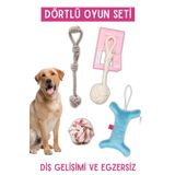 Proud Wave Köpek Diş İpi Oyuncağı Dörtlü Toplu Çekiştirmeli Halat - Pamuk Ipliği Stres Oyuncağı - Dörtlü Set dörtlüset-iki