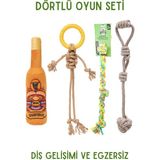 Proud Wave Köpek Diş Ipi Oyuncağı Dörtlü Toplu Çekiştirmeli Halat - Pamuk Ipliği Stres Oyuncağı - Dörtlü Set