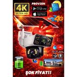 Provzen Çift Kameralı 4G Simkartlı Güneş Enerjili 6mp Bataryalı Güvenlik Kamerası Pır Sensörlü Yapay Zeka Destekli