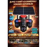 Provzen FX-6015 4 Kameralı (3 PTZ + 1 Sabit) 20MP 4G SIM Kartlı Güneş Enerjili Akıllı Güvenlik Kamerası | Full Color Gece Görüş + AOV Kayıt