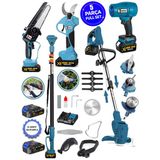 Prowackers Blues W-1200 5 Li Bahçe Seti Teleskop+Makas 17 Cm Testere Hava Üfleme Çim Biçme +2 Akülü
