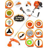 Prowackers German WS-491 Yan Tipi Benzinli Ot Çim Çalı Biçme Makinası Yüksek Performanslı 12 Parça Set