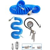 Proxtech Hava Üfleme Toz Alma 15 Mt Spiral Hava Hortumu ve Saatli Lastik Şişirme Hava Tabancası