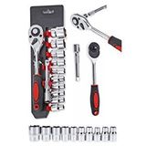 Proxtech Premium 1/2 Profesyonel 12 Parça Krom Vanadyum Çelik Standlı Cırcır Set Kaliteli Lokma Takımı Kırmızı