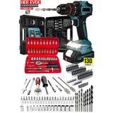 PROXTECH Premium Takım 130 Parça 21V Akülü Şarjlı Matkap Seti Brushless Motorlu Combo El Aletleri Takımı