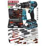 PROXTECH Pro Kömürsüz 128 Parça Takım 2 Akülü Matkap, Tornavida, Pense, Lokma, Çekiç, CırCır Lokma Set