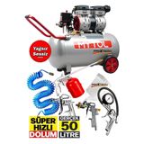 PROXTECH Süper Hızlı Sessiz Dolum 1Hp Gerçek 50lt Bakır Sargı Motor Hava Kompresörü Havalı Combo Set