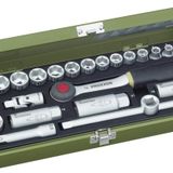 Proxxon lokma anahtar seti, kompakt set, 3/8 inç cırcırlı, çelik kutulu 24 parçalı alet seti, 23110, 33,5 x 15 x 5 cm