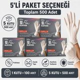 Prozirve Flex Hi-Tech Tpe Eldiven 100’LÜ Paket Tek Kullanımlık Pudrasız Elastik ve Dayanıklı - Beyaz - 5 Adet