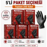 Prozirve Masterforce Siyah Nitril Eldiven 50’li Paket Pudrasız Ekstra Kalın Profesyonel Eldiven - 5 Adet - XL