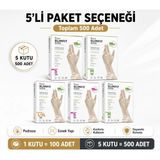 Prozirve Reflex Slimfit Copolymer Eldiven 100’LÜ Paket Gıdaya Uygun Pudrasız Tek Kullanımlık - 5 Adet - Krem - L - XL