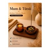 Prusias Wood Amber Kokulu Mum & Tütsülük Seti | Doğal Ahşap Tabanlı Dekoratif Mumluk ve Lotus Tütsü Tutucu