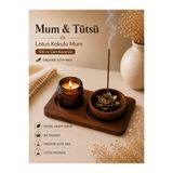 Prusias Wood Lotus Kokulu Mum & Tütsülük Seti | Doğal Ahşap Tabanlı Dekoratif Mumluk ve Lotus Tütsü Tutucu